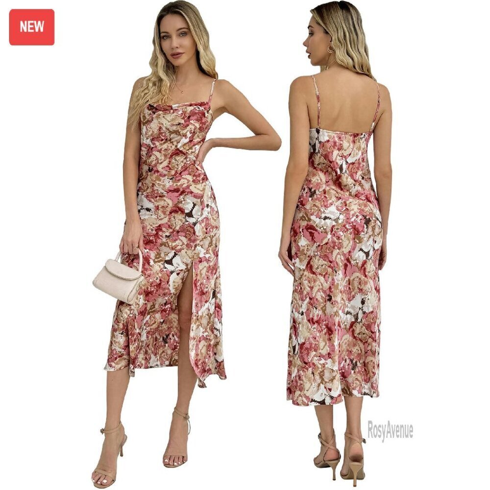 Satin Midi Dress Spaghetti Strap Formal Cocktail Evening Party